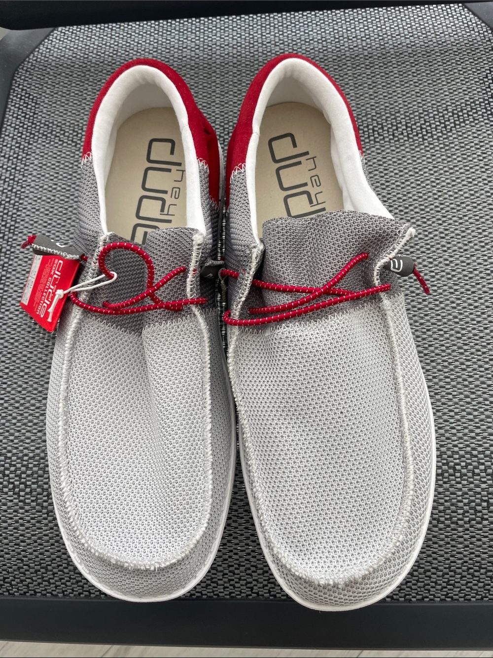 Hey Dude Light Gray Mesh Loafers with Red Accents - Picture 5 of 6